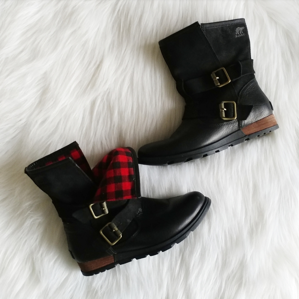 Sorel Black and Red Plaid Women's Boots